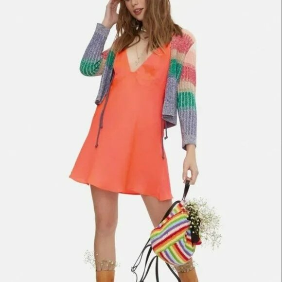 NEW Intimately Free People Pink Party XS Neon Mini Slip Dress Chemise Festival - Picture 2 of 14